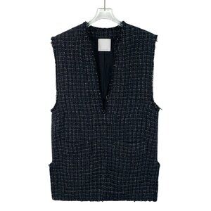 Gallardagalante Black Cotton V-Neck Sleeveless Tweed Vest